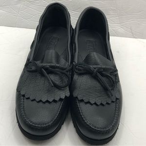 Orvis Gokey Moccasins Womens 11.5 Black Pebble Grain Leather Loafers Like New